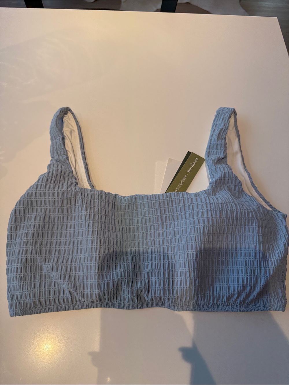 Hermoza Light Blue Seersucker Bikini Top